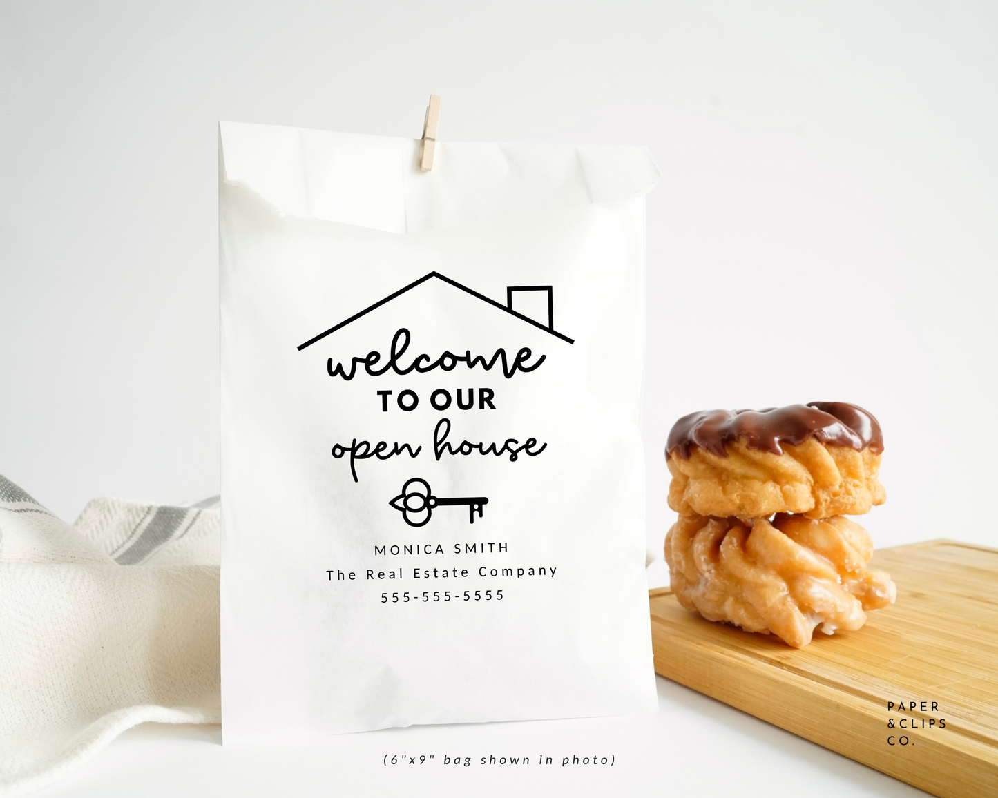 Welcome to Our Open House Personalized Real Estate Treat Bags, Marketing Branding Bags for Real Estate Agents, White grease proof bags, Food Safe bags
