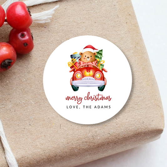 Christmas Car Teddy Bear Stickers