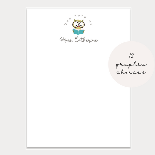Personalized teacher notepads with recipient's name and choose from 12 graphic images for a more personalized touch. Notepads are available in two sizes with 48 pages per notepad. Wrapped in cellophane gift wrap - ready to be gifted! 