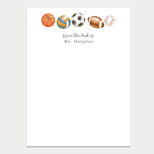 Give a thoughtful and useful gift a coach, physical education teacher, or just anyone who loves sports would love to receive. Personalized notepads are exactly the gift they’d love. Notepads are available in two sizes with 48 pages per notepad. Wrapped in cellophane gift wrap - ready to be gifted! 