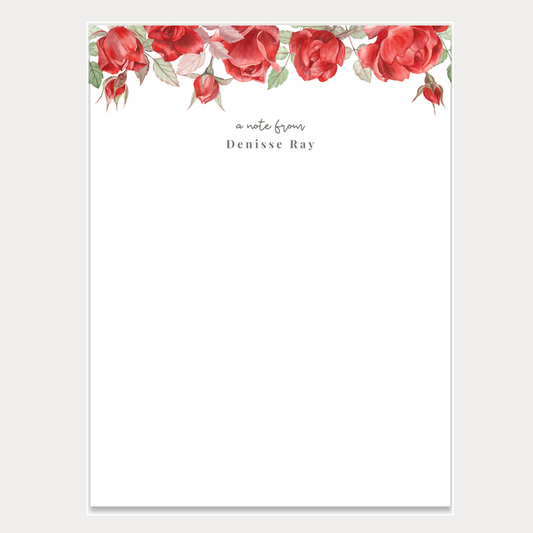 Personalized notepads with a minimalist rose floral design. Notepads are available in two sizes with 48 pages per notepad. Wrapped in cellophane gift wrap - ready to be gifted! Great for teachers, boss, friend, or anyone (really)!