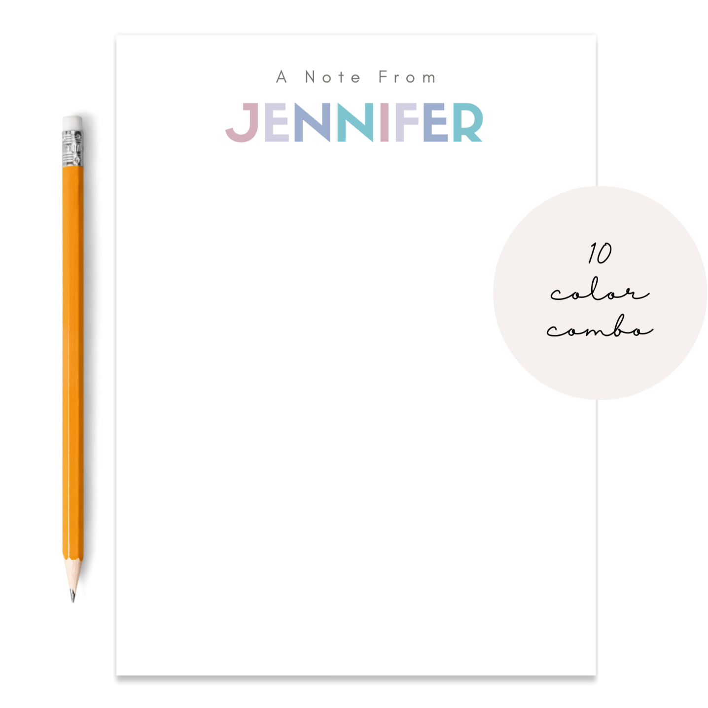 Personalized name notepads. 10 color combinations to choose from to make it even more personalized. Perfect for a friend, teacher, boss, employee, or anyone! Wrapped in cellophane, ready for gifting. Available in two sizes.