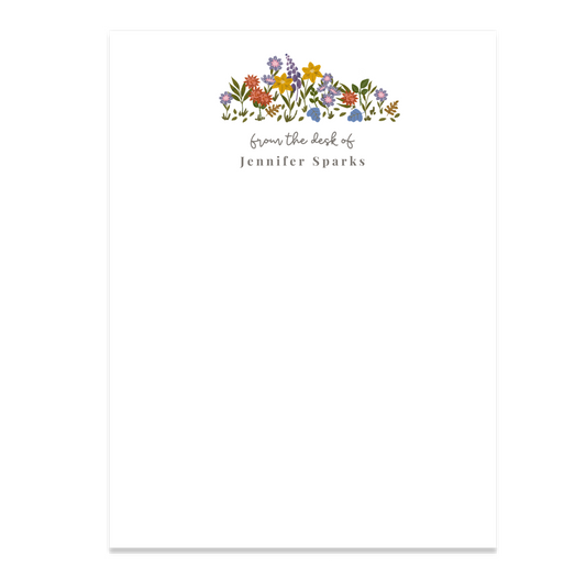Personalized floral notepad with full name. Available in two sizes, blank or lined. Wrapped in cellophane - ready for gifting!