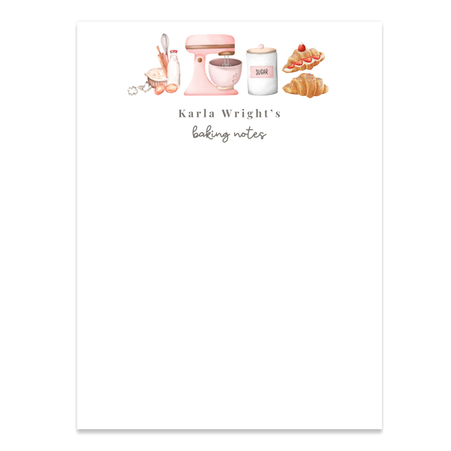 Personalized baker's notepad for the person who loves cooking and baking. Available in two sizes. Wrapped in cellophane ready for gifting! It's going to make their day!