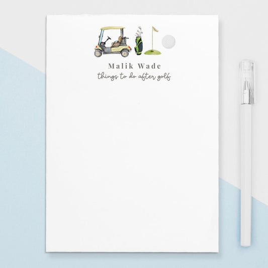 Give a thoughtful and useful gift for someone who loves Golf. Personalized golf club notepads are exactly the gift they’d love.  Notepads are available in two sizes with 48 pages per notepad. Wrapped in cellophane gift wrap - ready to be gifted.