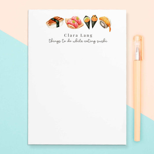 Give a thoughtful and useful gift for a Sushi lover to stay organized and productive. Personalized notepads are exactly the gift they’d love. Notepads are available in two sizes with 48 pages per notepad. Wrapped in cellophane gift wrap - ready to be gifted! 