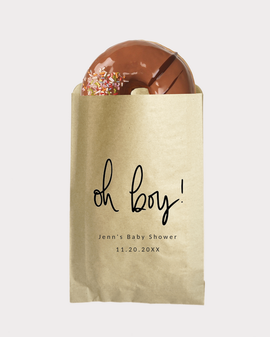 Oh Boy! Party Favor Bags. These durable paper bags make great party packaging, adding a nice touch to your special event. Perfect for the special baby shower! Use them as favor bags, thank you favors, candy bags, coffee bags, or treat bags!Your guests will appreciate the sweet reminder of your special day! 