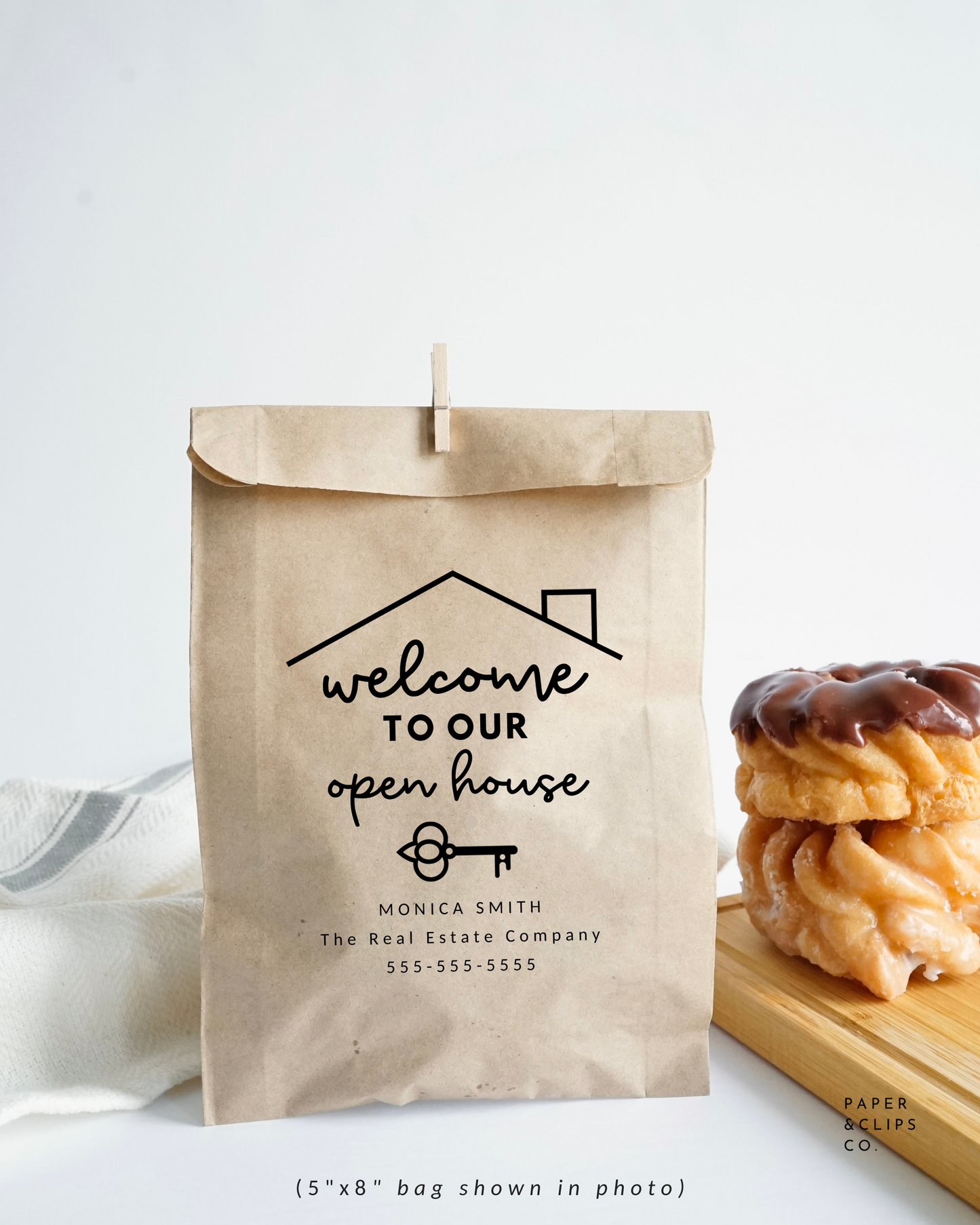 Welcome to Our Open House Personalized Real Estate Treat Bags, Marketing Branding Bags for Real Estate Agents, Kraft brown bags